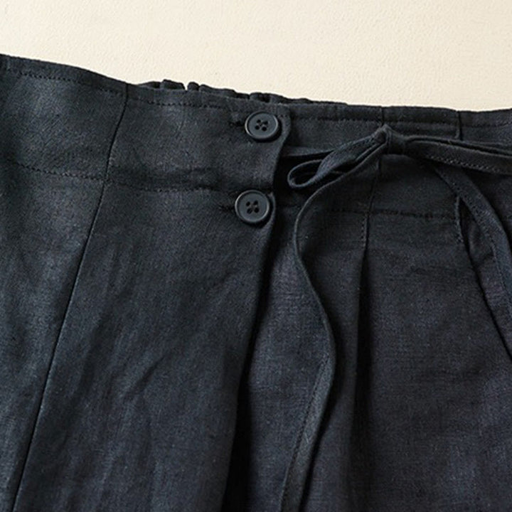 Pantaloncini da donna in cotone e lino con lacci, tinta unita, due bottoni, con tasche , Buddha Stones