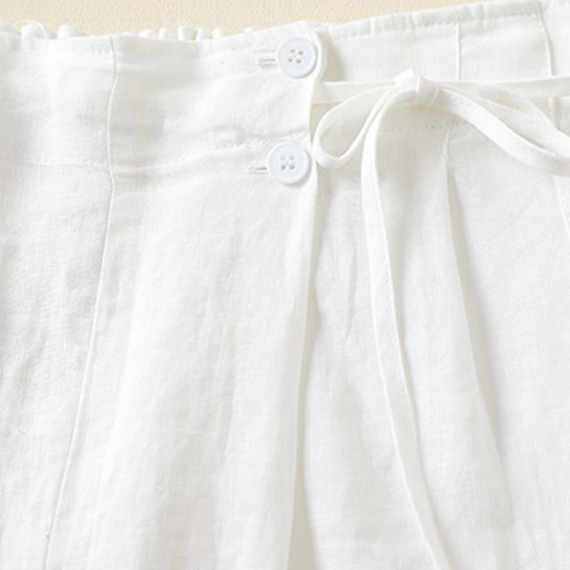 Pantaloncini da donna in cotone e lino con lacci, tinta unita, due bottoni, con tasche , Buddha Stones