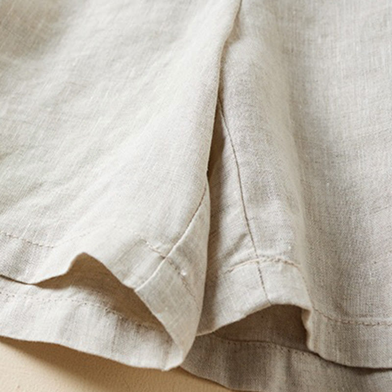 Pantaloncini da donna in cotone e lino con lacci, tinta unita, due bottoni, con tasche , Buddha Stones