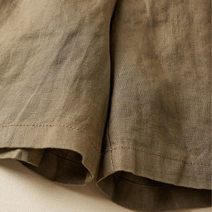 Pantaloncini da donna in cotone e lino con lacci, tinta unita, due bottoni, con tasche , Buddha Stones