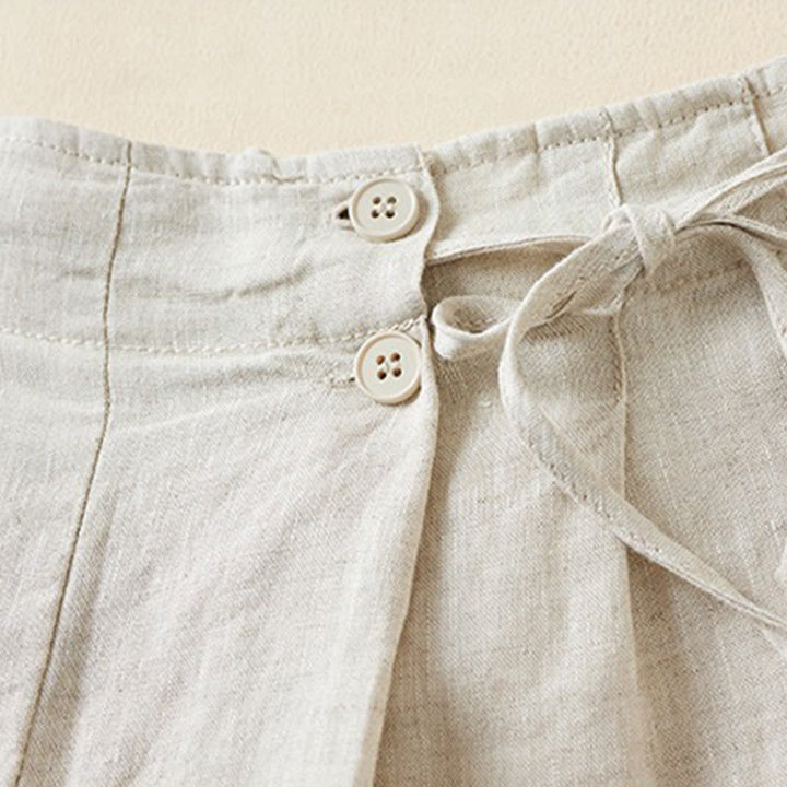 Pantaloncini da donna in cotone e lino con lacci, tinta unita, due bottoni, con tasche , Buddha Stones