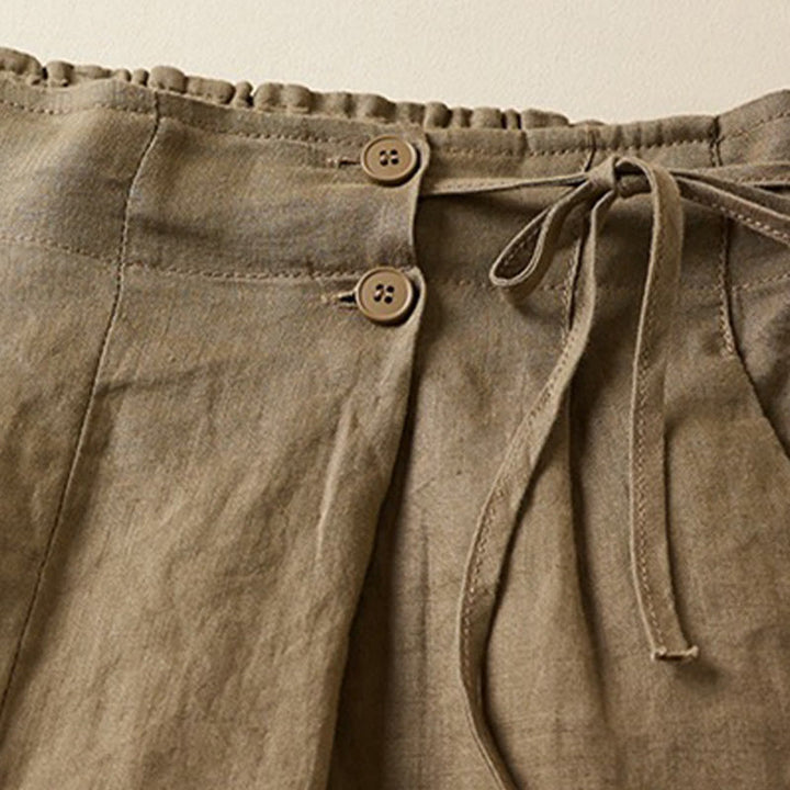 Pantaloncini da donna in cotone e lino con lacci, tinta unita, due bottoni, con tasche , Buddha Stones
