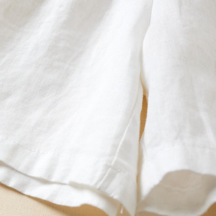 Pantaloncini da donna in cotone e lino con lacci, tinta unita, due bottoni, con tasche , Buddha Stones