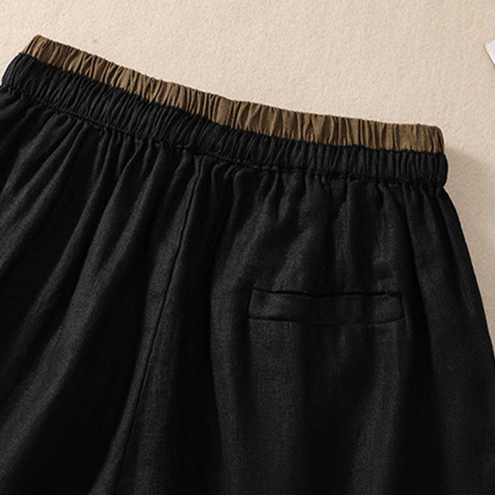 Pantaloncini da donna in cotone e lino con lacci e tasche, tinta unita, a contrasto, in vita, con Buddha Stones