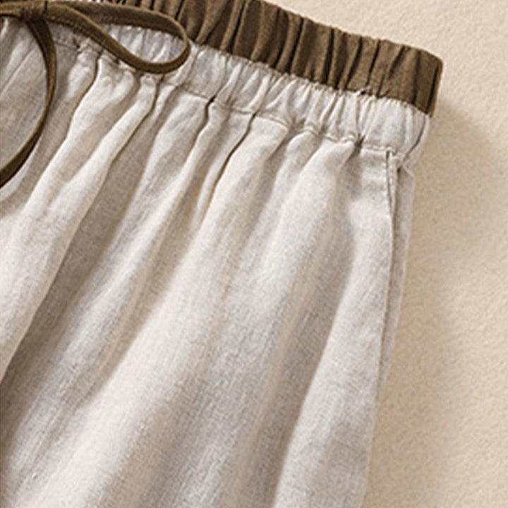 Pantaloncini da donna in cotone e lino con lacci e tasche, tinta unita, a contrasto, in vita, con Buddha Stones