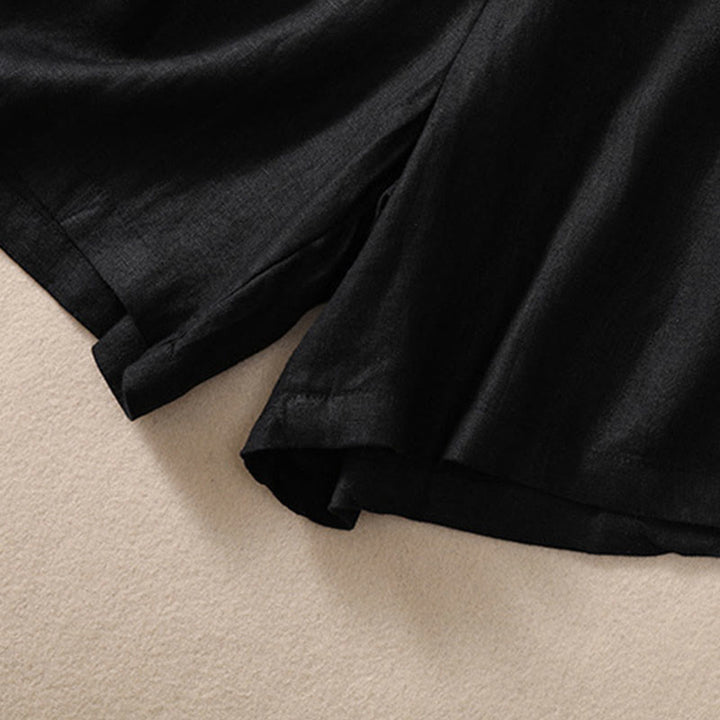 Pantaloncini da donna in cotone e lino con lacci e tasche, tinta unita, a contrasto, in vita, con Buddha Stones - image 12