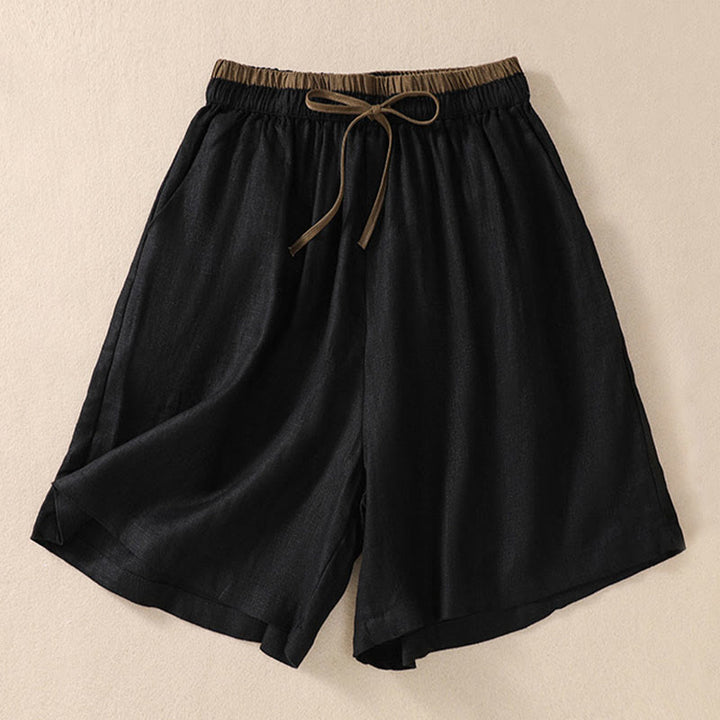 Pantaloncini da donna in cotone e lino con lacci e tasche, tinta unita, a contrasto, in vita, con Buddha Stones - Nero - US8-10, UK/AU12-14, EU40-42 (2XL) - image 9