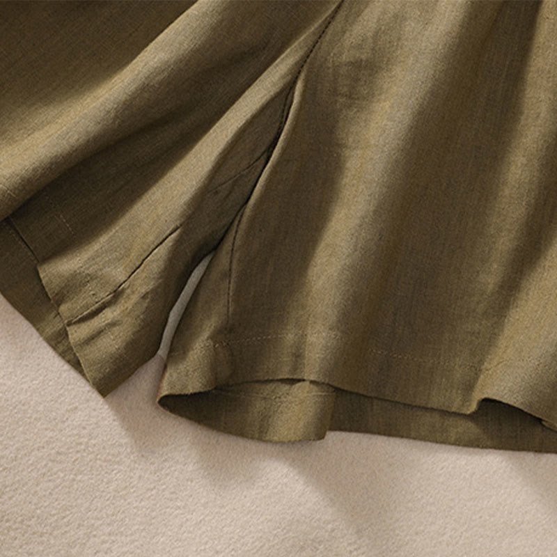 Pantaloncini da donna in cotone e lino con lacci e tasche, tinta unita, a contrasto, in vita, con Buddha Stones