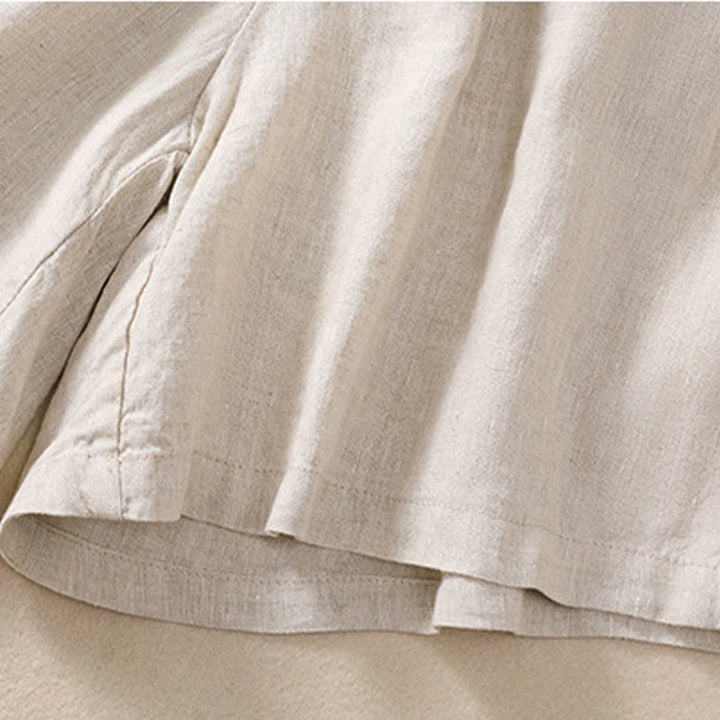 Pantaloncini da donna in cotone e lino con lacci e tasche, tinta unita, a contrasto, in vita, con Buddha Stones