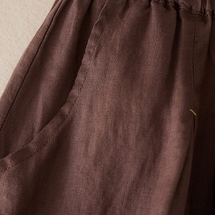 Pantaloncini da donna in lino di cotone tinta unita casual Buddha Stones con tasche - image 16
