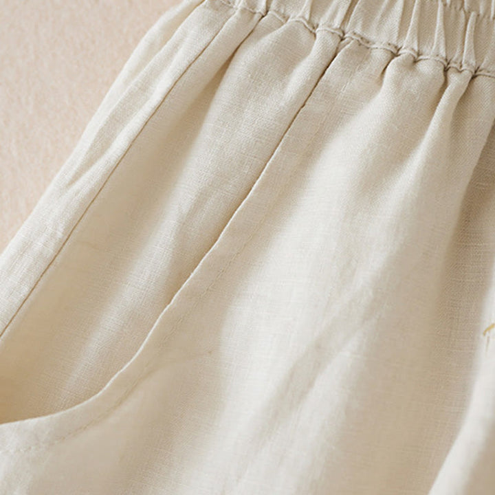 Pantaloncini da donna in lino di cotone tinta unita casual Buddha Stones con tasche - image 4