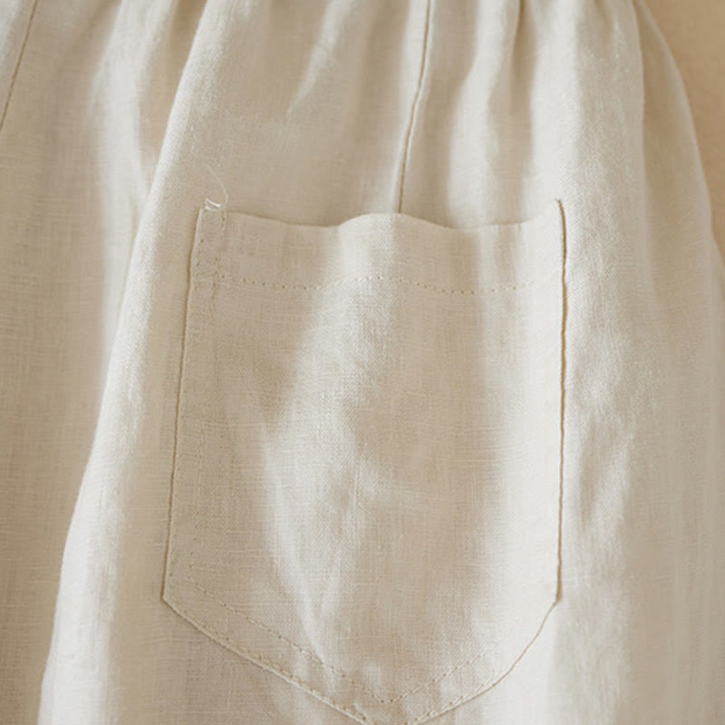 Pantaloncini da donna in lino di cotone tinta unita casual Buddha Stones con tasche - image 6