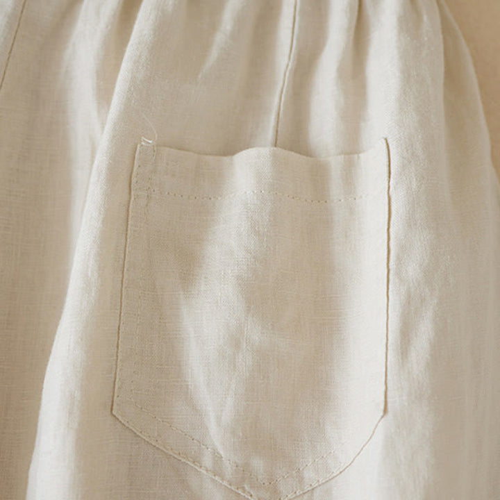 Pantaloncini da donna in lino di cotone tinta unita casual Buddha Stones con tasche - image 6