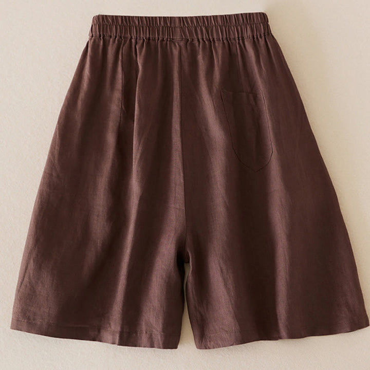 Pantaloncini da donna in lino di cotone tinta unita casual Buddha Stones con tasche - image 15