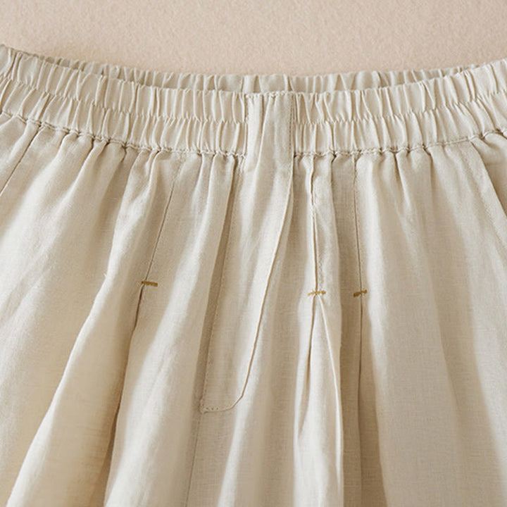 Pantaloncini da donna in lino di cotone tinta unita casual Buddha Stones con tasche - image 3