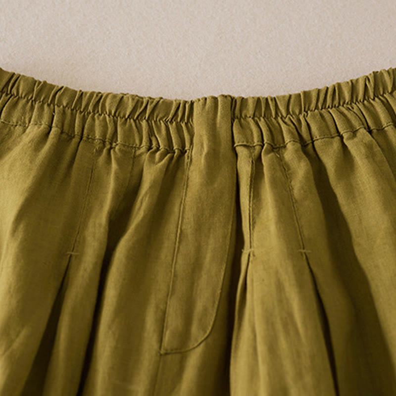 Pantaloncini da donna in lino di cotone tinta unita casual Buddha Stones con tasche - image 10