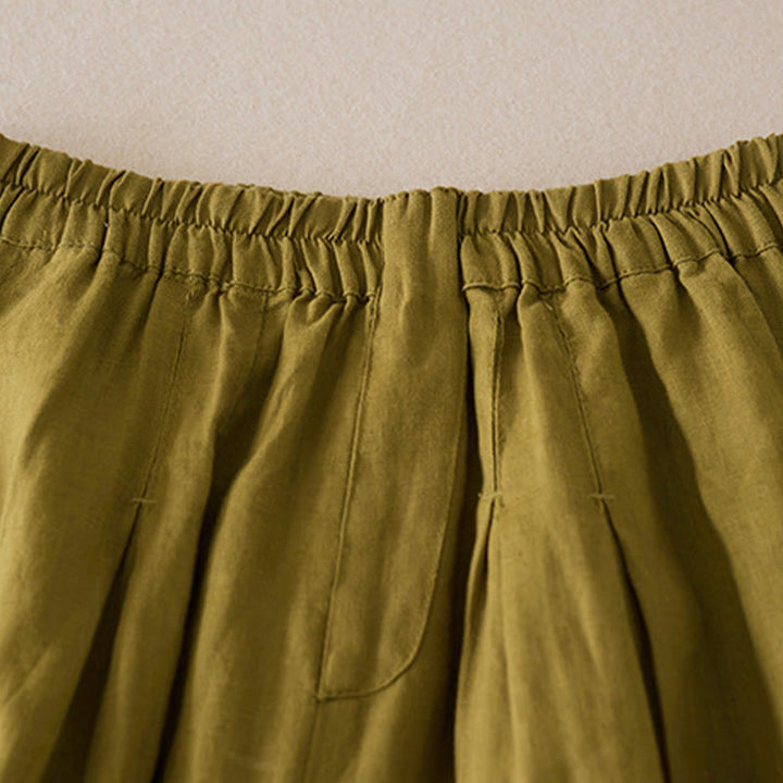 Pantaloncini da donna in lino di cotone tinta unita casual Buddha Stones con tasche - image 10