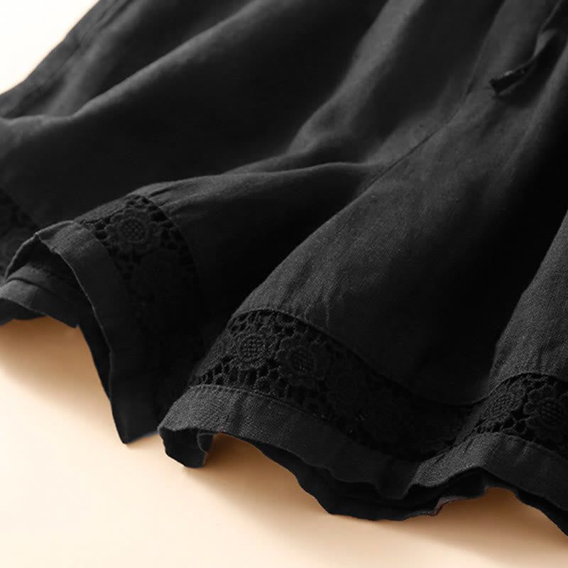 Pantaloncini da donna in cotone e lino con lacci e tasche, in tinta unita, con fondo in pizzo cavo , Buddha Stones - image 22