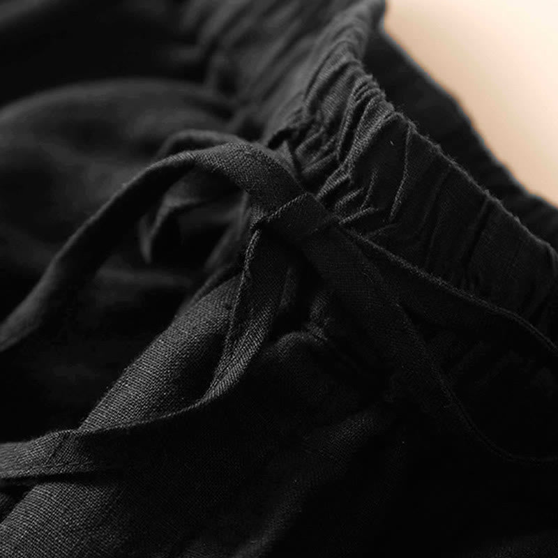 Pantaloncini da donna in cotone e lino con lacci e tasche, in tinta unita, con fondo in pizzo cavo , Buddha Stones - image 20