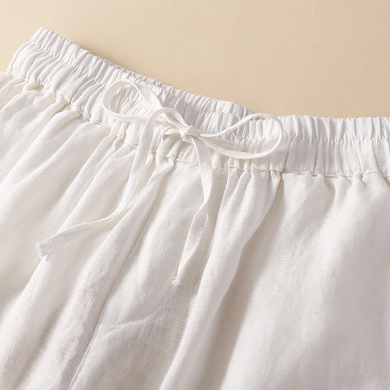 Pantaloncini da donna in cotone e lino con lacci e tasche, in tinta unita, con fondo in pizzo cavo , Buddha Stones - image 13