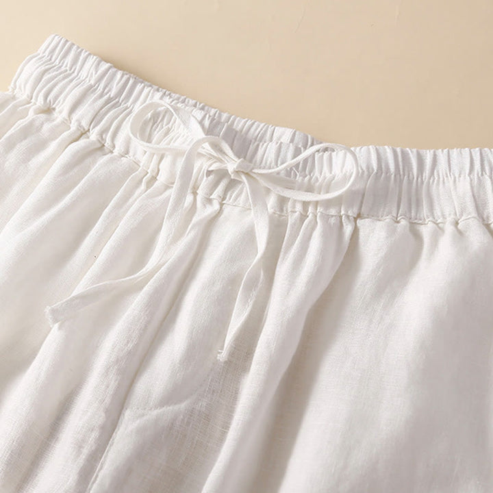 Pantaloncini da donna in cotone e lino con lacci e tasche, in tinta unita, con fondo in pizzo cavo , Buddha Stones - image 13