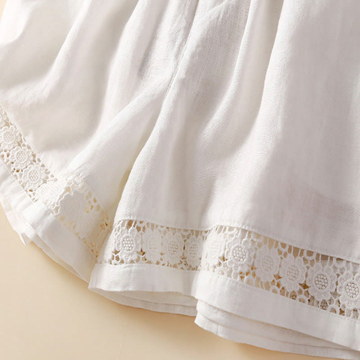 Pantaloncini da donna in cotone e lino con lacci e tasche, in tinta unita, con fondo in pizzo cavo , Buddha Stones - image 15