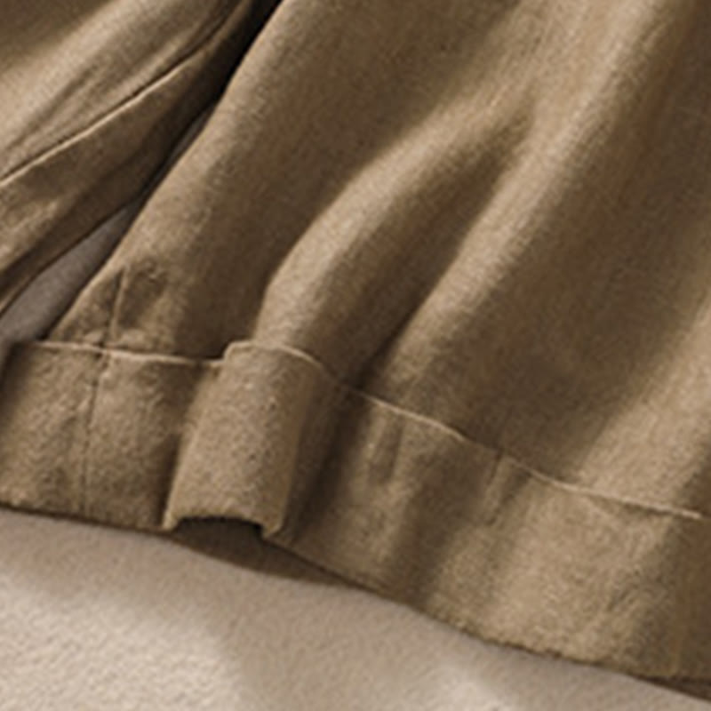 Buddha Stones Casual Tinta Unita Risvolta Polsino Cintura Cotone Lino Pantaloncini da Donna con Tasche - image 7