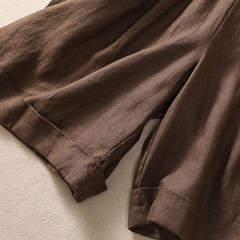 Buddha Stones Casual Tinta Unita Risvolta Polsino Cintura Cotone Lino Pantaloncini da Donna con Tasche - image 16