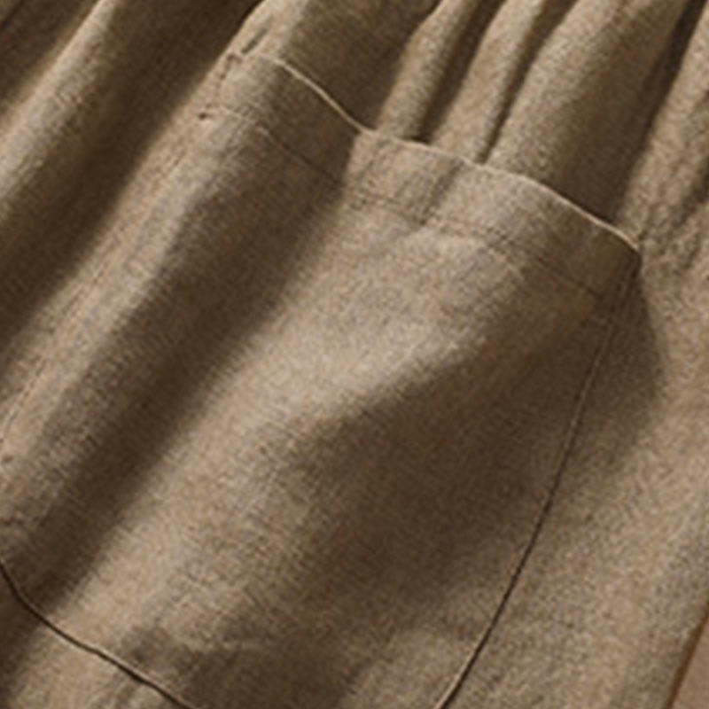Buddha Stones Casual Tinta Unita Risvolta Polsino Cintura Cotone Lino Pantaloncini da Donna con Tasche - image 5