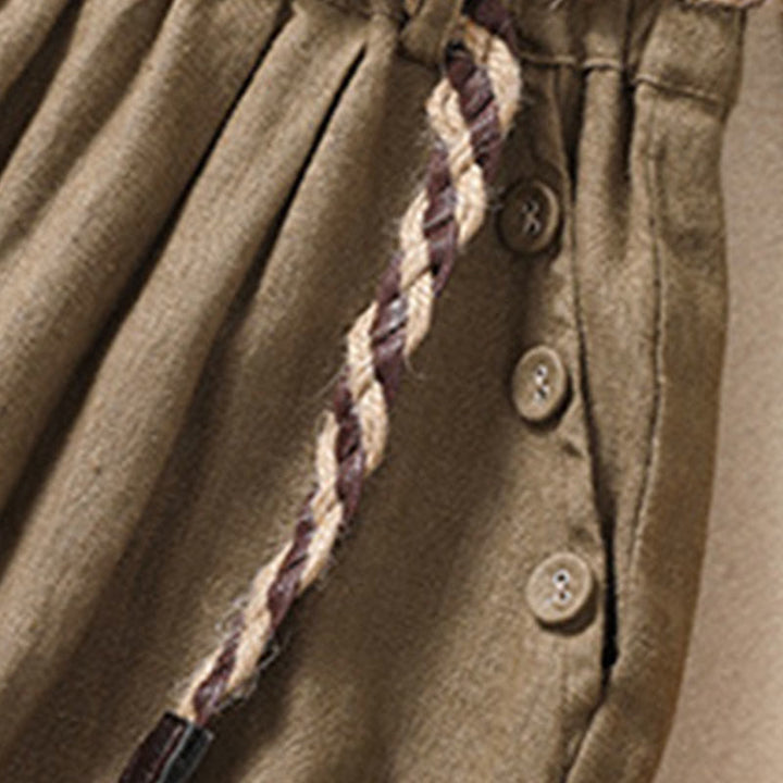 Buddha Stones Casual Tinta Unita Risvolta Polsino Cintura Cotone Lino Pantaloncini da Donna con Tasche - image 4