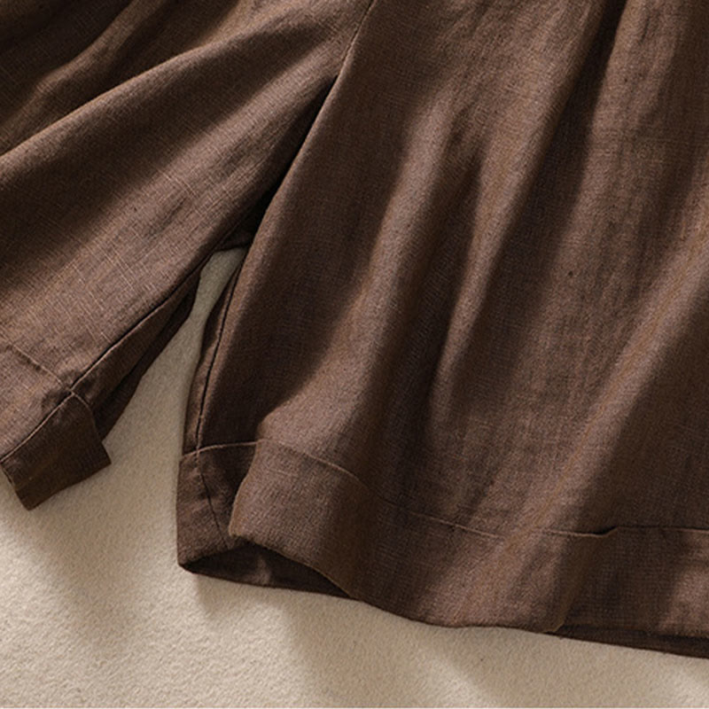 Buddha Stones Casual Tinta Unita Risvolta Polsino Cintura Cotone Lino Pantaloncini da Donna con Tasche - image 17