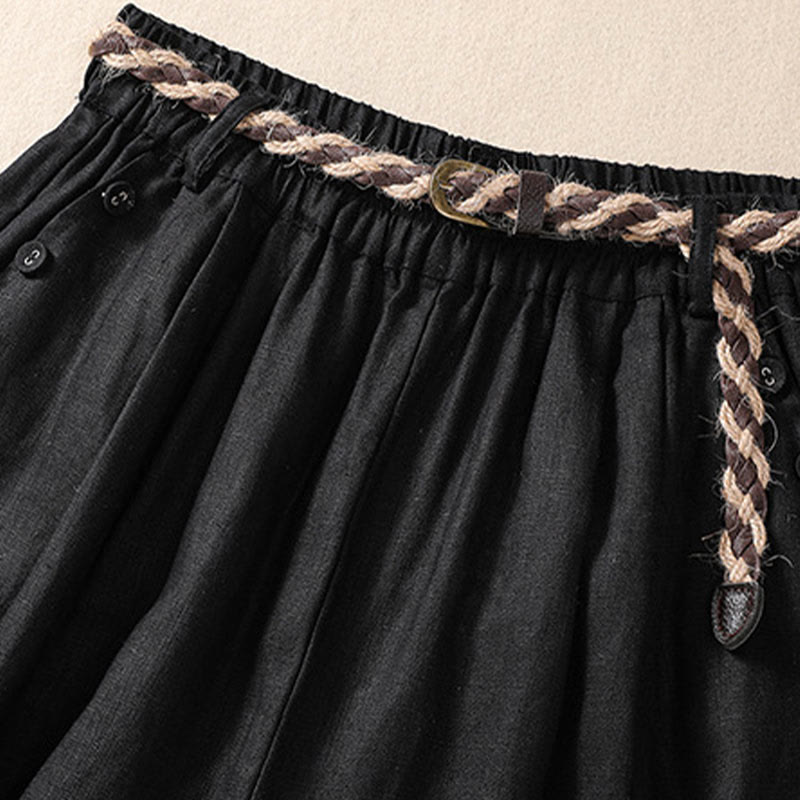 Buddha Stones Casual Tinta Unita Risvolta Polsino Cintura Cotone Lino Pantaloncini da Donna con Tasche - image 10