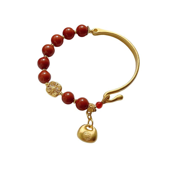 Braccialetto a mezzo lingotto con carattere Fu in agata rossa del sud Buddha Stones