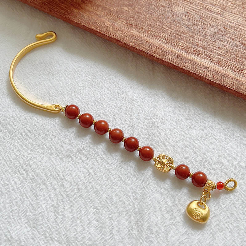 Braccialetto a mezzo lingotto con carattere Fu in agata rossa del sud Buddha Stones