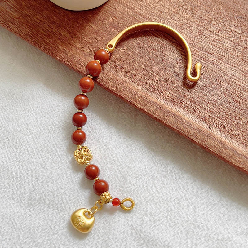 Braccialetto a mezzo lingotto con carattere Fu in agata rossa del sud Buddha Stones