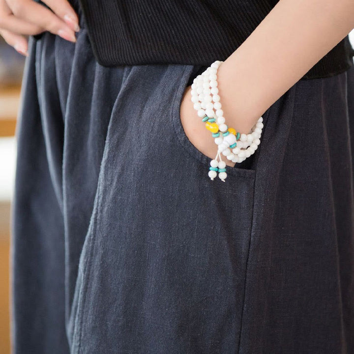 Pantaloncini da donna in cotone ramiè casual tinta unita Buddha Stones con tasche