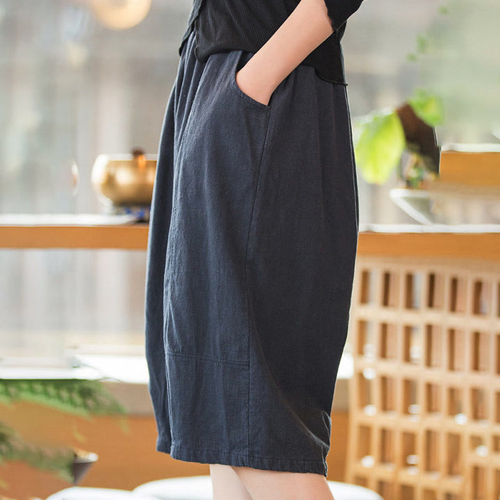 Pantaloncini da donna in cotone ramiè casual tinta unita Buddha Stones con tasche - image 16