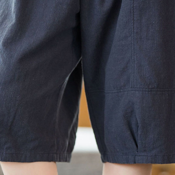 Pantaloncini da donna in cotone ramiè casual tinta unita Buddha Stones con tasche