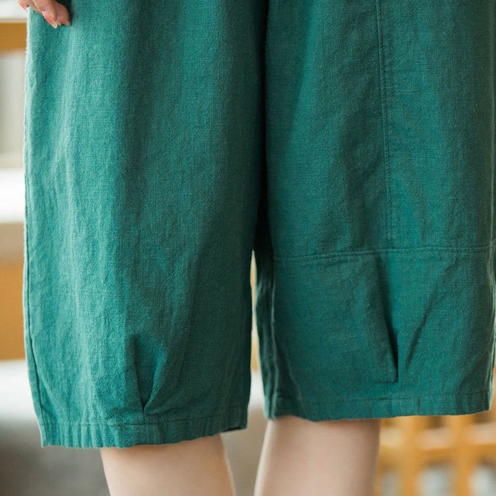 Pantaloncini da donna in cotone ramiè casual tinta unita Buddha Stones con tasche