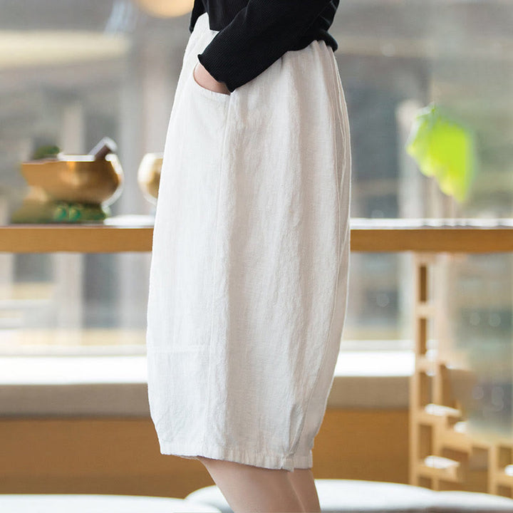 Pantaloncini da donna in cotone ramiè casual tinta unita Buddha Stones con tasche