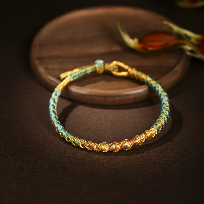 Buddha Stones Tibetano Colorato Filo d'Oro Drago Scaglia Nodo Protezione Bracciale Intrecciato