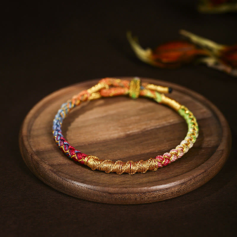 Buddha Stones Tibetano Colorato Filo d'Oro Drago Scaglia Nodo Protezione Bracciale Intrecciato