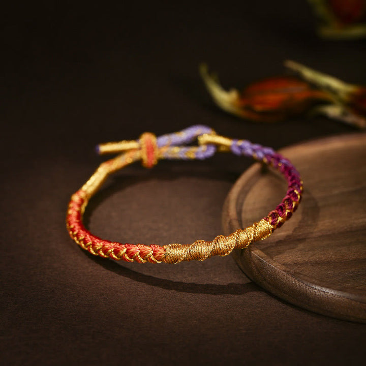 Buddha Stones Tibetano Colorato Filo d'Oro Drago Scaglia Nodo Protezione Bracciale Intrecciato
