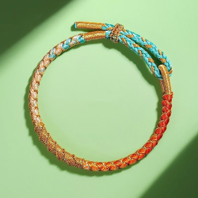 Buddha Stones Tibetano Colorato Filo d'Oro Drago Scaglia Nodo Protezione Bracciale Intrecciato