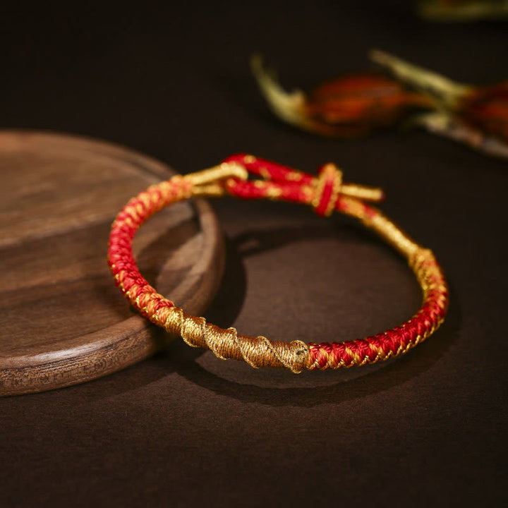 Buddha Stones Tibetano Colorato Filo d'Oro Drago Scaglia Nodo Protezione Bracciale Intrecciato