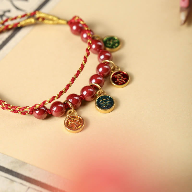 Braccialetto intrecciato regolabile con corda rossa, pace e gioia , Buddha Stones, cinabro e benedizione