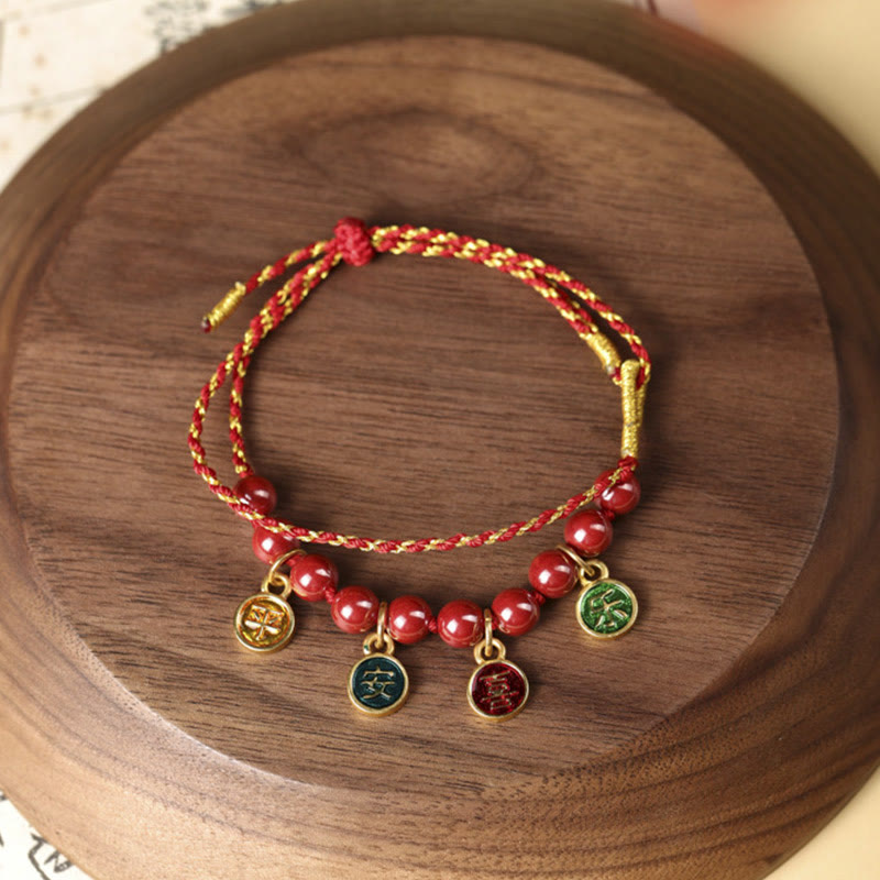 Braccialetto intrecciato regolabile con corda rossa, pace e gioia , Buddha Stones, cinabro e benedizione