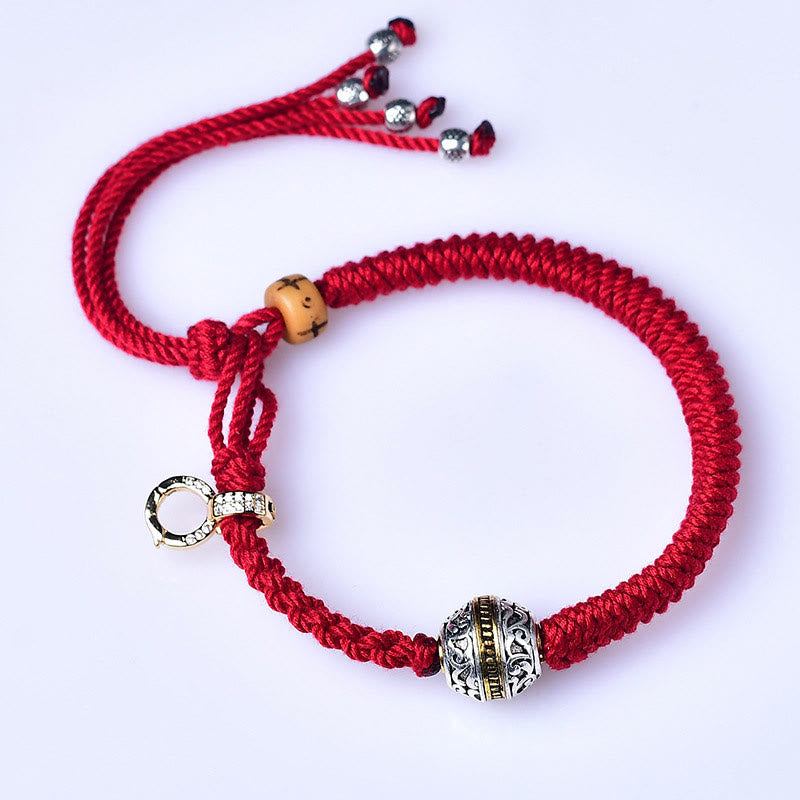 Braccialetto intrecciato con nodo di diamante in corda rossa tibetana Buddha Stones