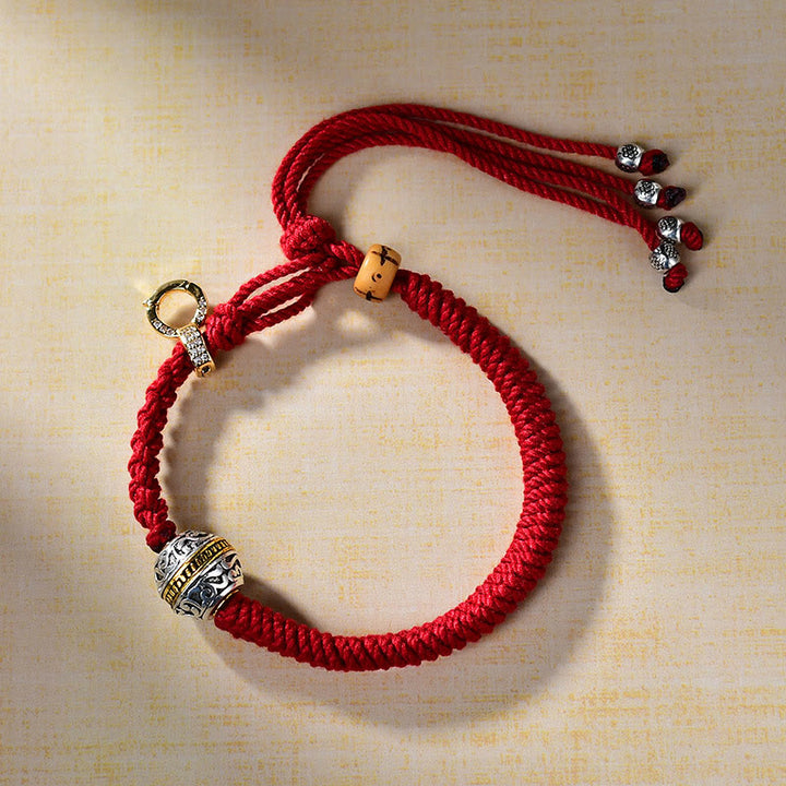 Braccialetto intrecciato con nodo di diamante in corda rossa tibetana Buddha Stones