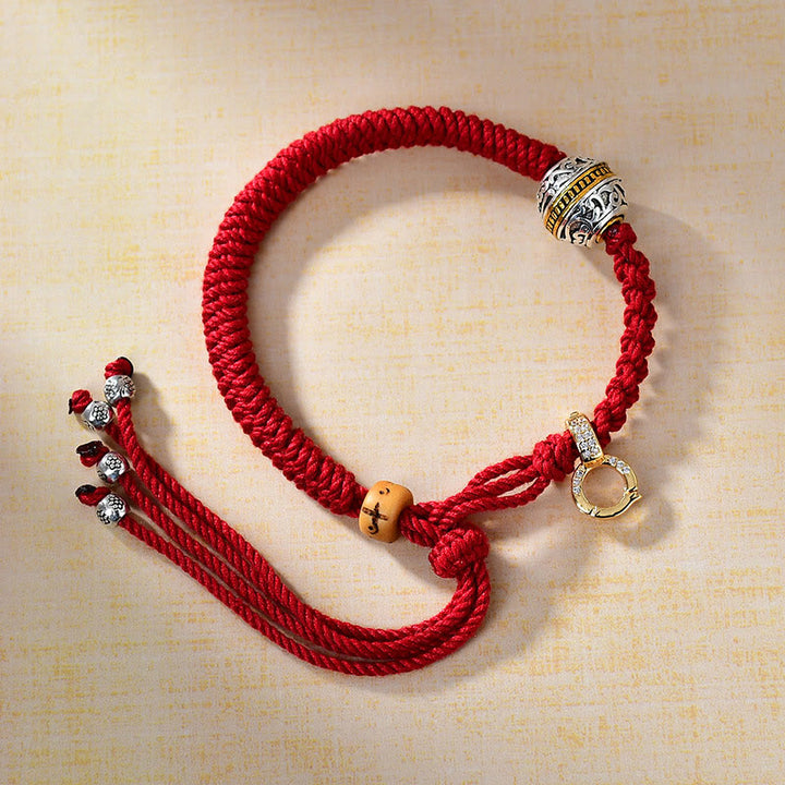 Braccialetto intrecciato con nodo di diamante in corda rossa tibetana Buddha Stones
